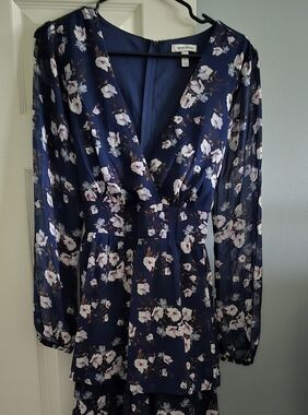 Speechless Navy Floral Wrap Mini Dress